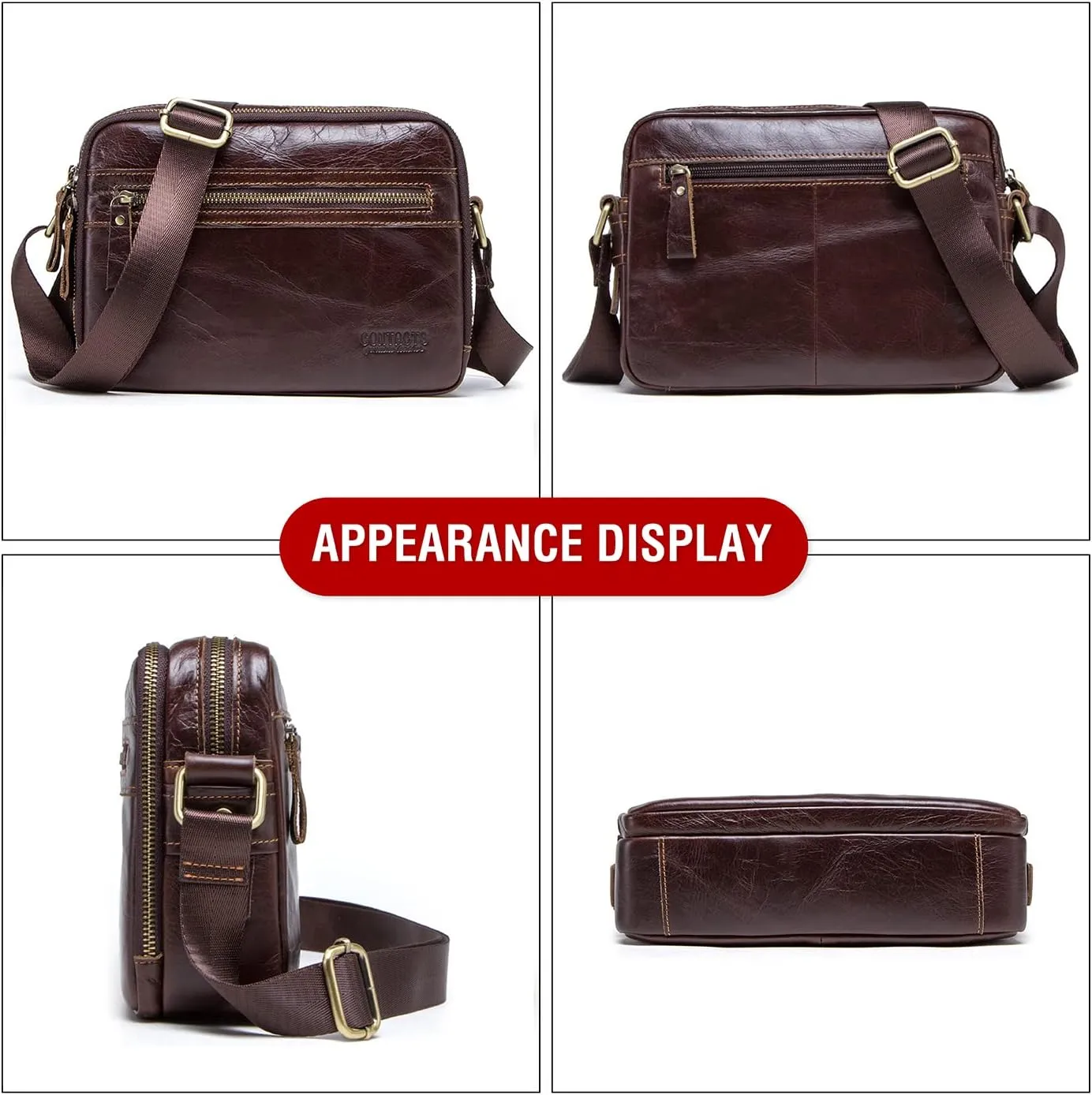 Top Grain Leather 8.3" Messenger Bag for Man & Woman, Multi Pockets, Fits to 7.9"/8.3" iPad for Daily/School/Business/Travel