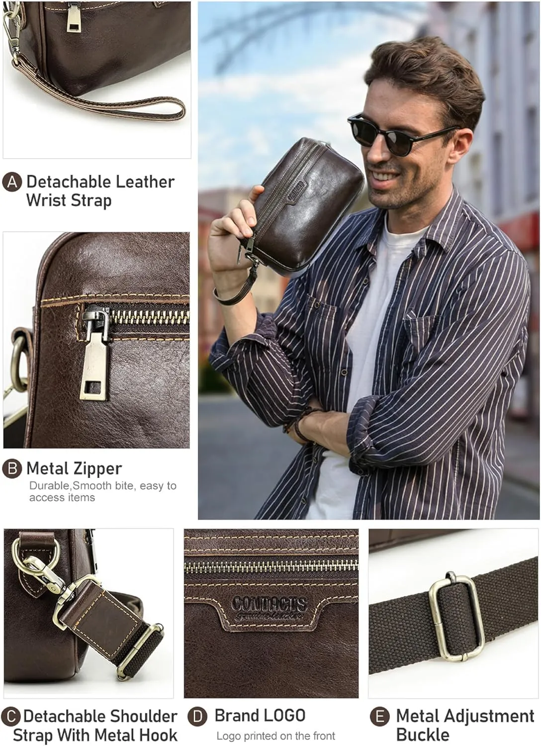 Top Grain Leather 8.3" Messenger Bag for Man & Woman, Multi Pockets, Fits to 7.9"/8.3" iPad for Daily/School/Business/Travel