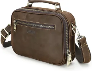 Top Grain Leather 8.3" Messenger Bag for Man & Woman, Multi Pockets, Fits to 7.9"/8.3" iPad for Daily/School/Business/Travel