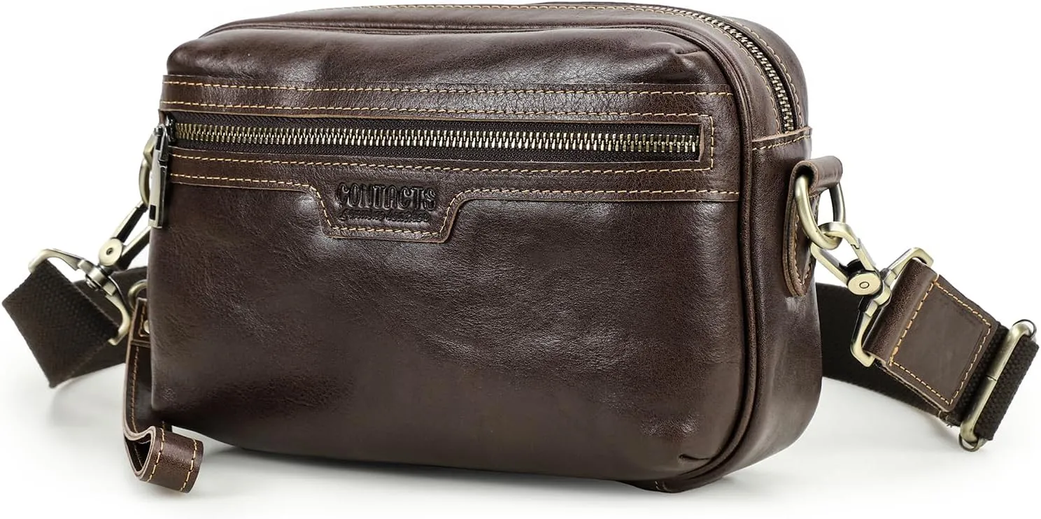 Top Grain Leather 8.3" Messenger Bag for Man & Woman, Multi Pockets, Fits to 7.9"/8.3" iPad for Daily/School/Business/Travel