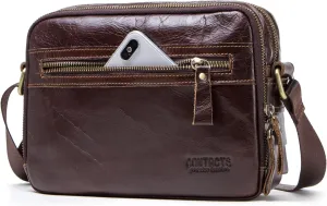 Top Grain Leather 8.3" Messenger Bag for Man & Woman, Multi Pockets, Fits to 7.9"/8.3" iPad for Daily/School/Business/Travel