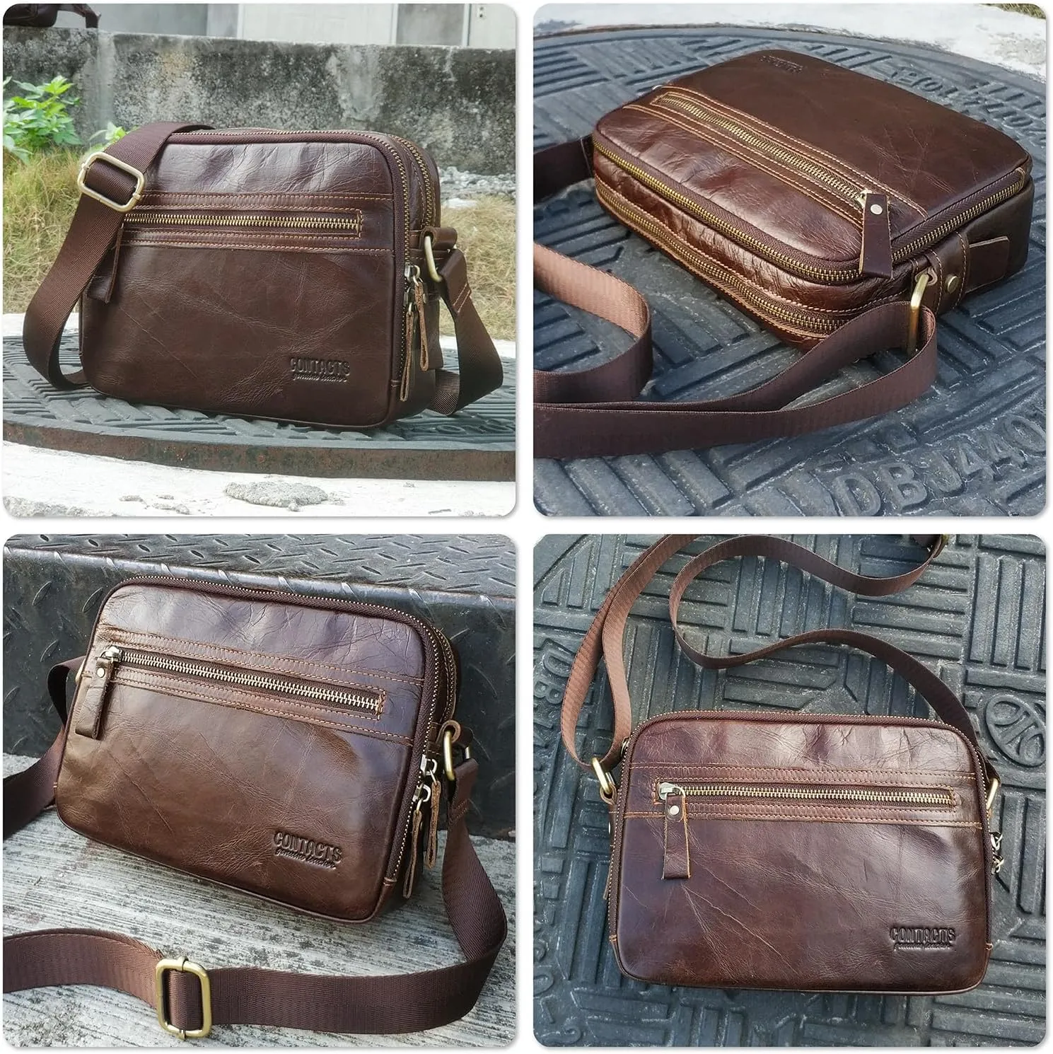 Top Grain Leather 8.3" Messenger Bag for Man & Woman, Multi Pockets, Fits to 7.9"/8.3" iPad for Daily/School/Business/Travel
