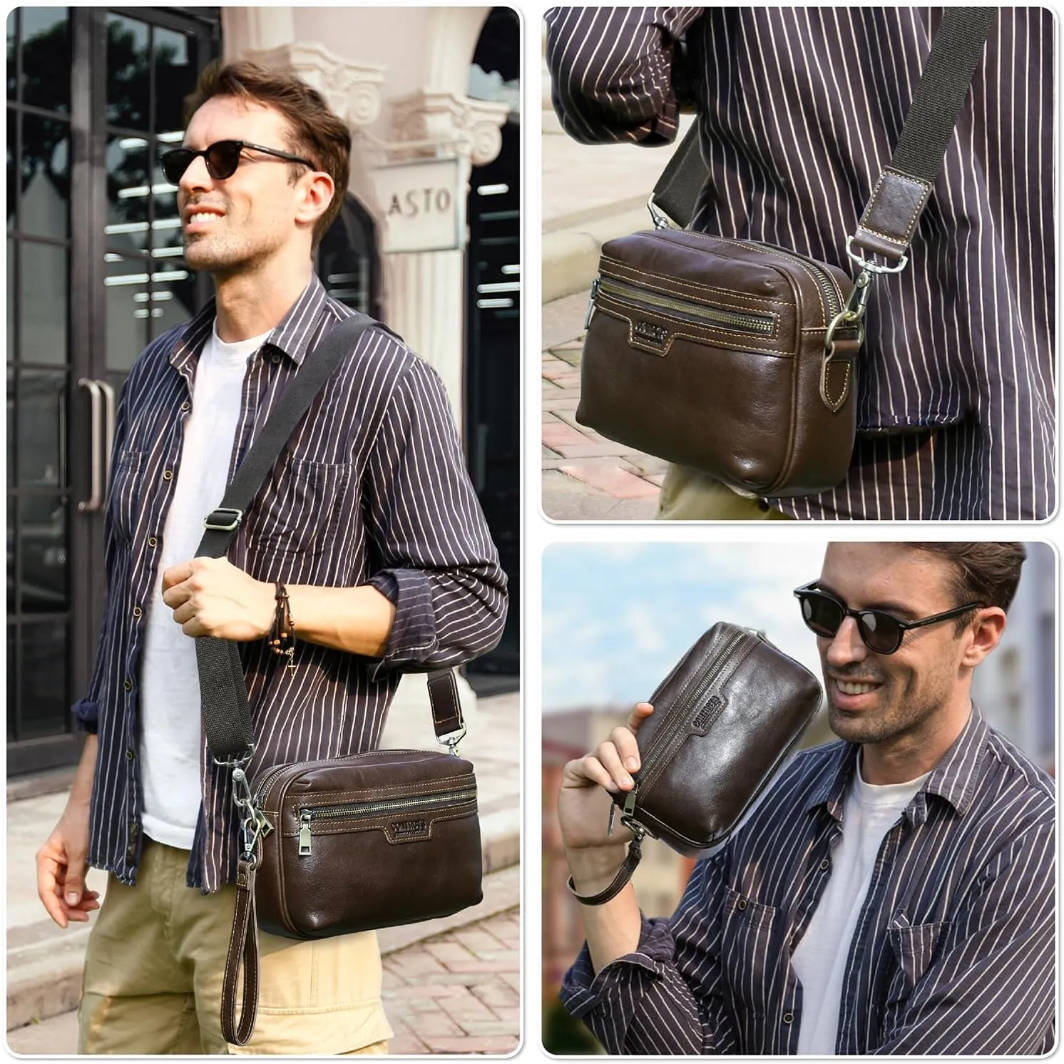 Top Grain Leather 8.3" Messenger Bag for Man & Woman, Multi Pockets, Fits to 7.9"/8.3" iPad for Daily/School/Business/Travel