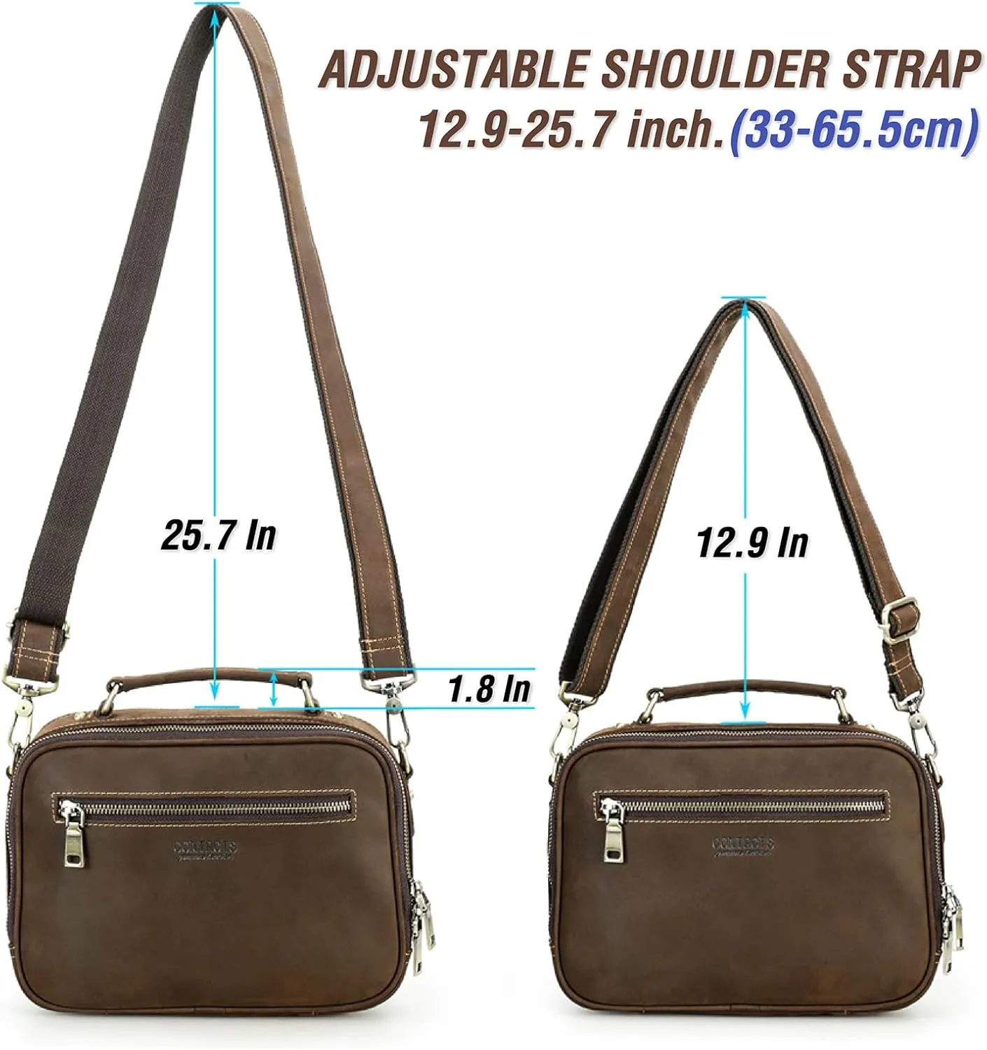 Top Grain Leather 8.3" Messenger Bag for Man & Woman, Multi Pockets, Fits to 7.9"/8.3" iPad for Daily/School/Business/Travel