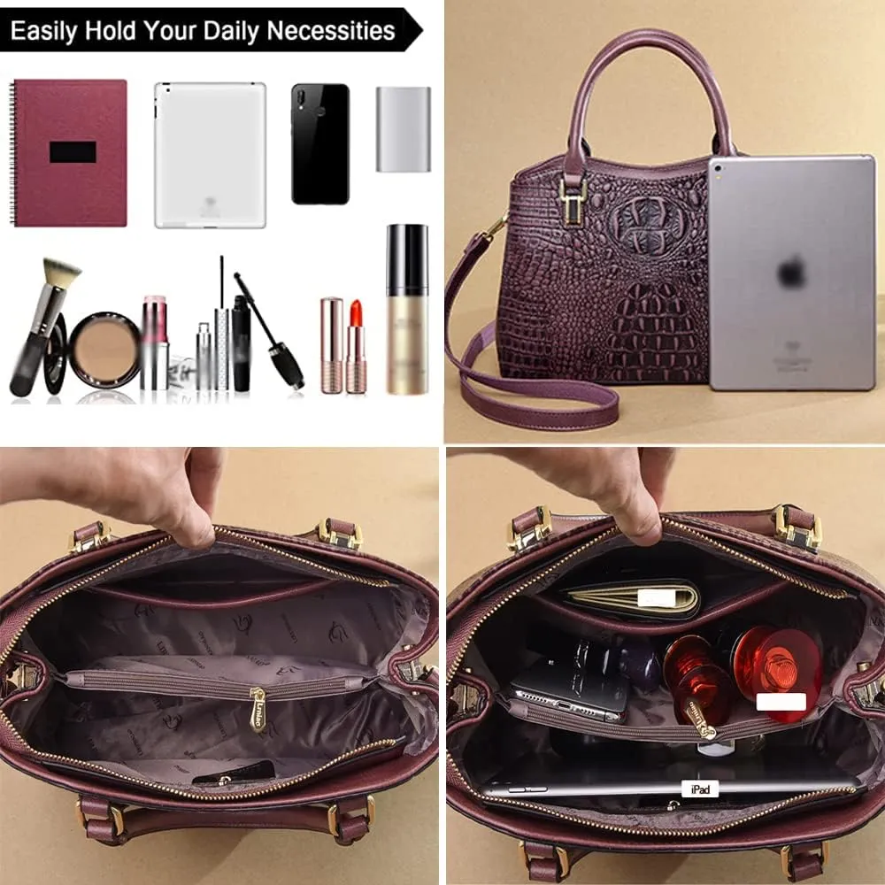 Top Handle Satchel Handbags Crocodile Bag Designer Purse Leather Tote Bags (brown)
