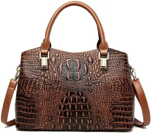 Top Handle Satchel Handbags Crocodile Bag Designer Purse Leather Tote Bags (brown)