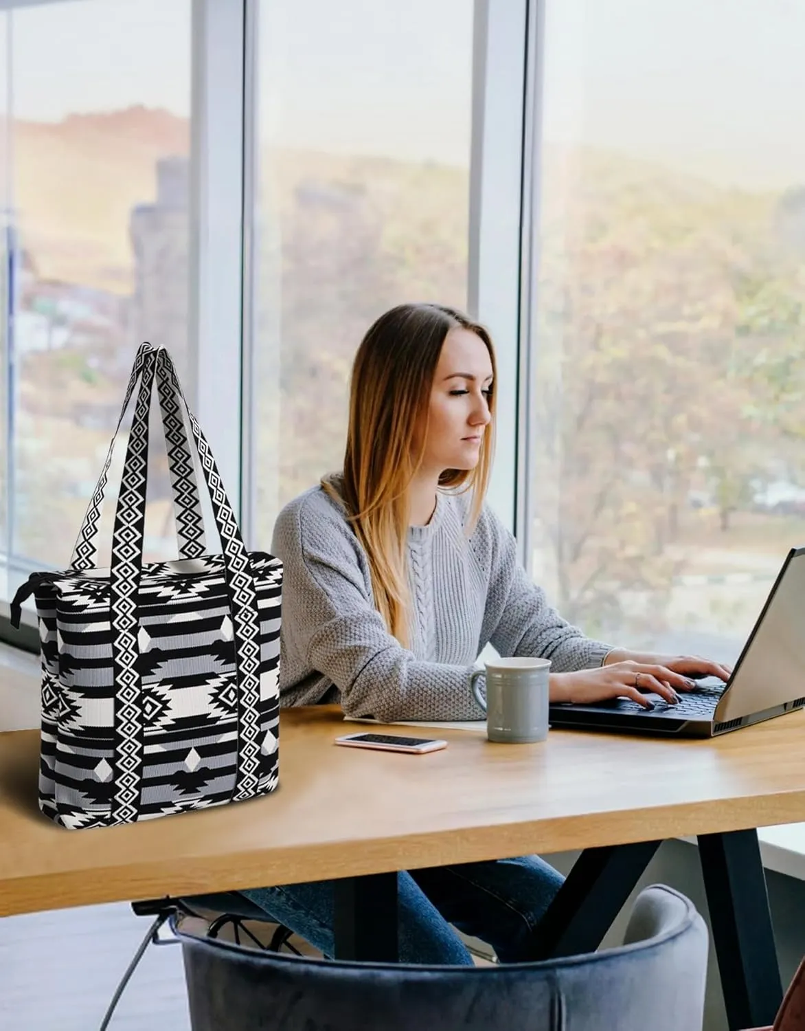 Tote Bag for Women with Zipper Lightweight Travel Tote Bag,Boho Shoulder Bags for Work,Travel,Shopping(2PCS)