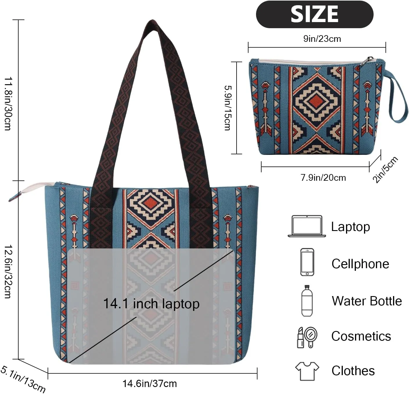 Tote Bag for Women with Zipper Lightweight Travel Tote Bag,Boho Shoulder Bags for Work,Travel,Shopping(2PCS)
