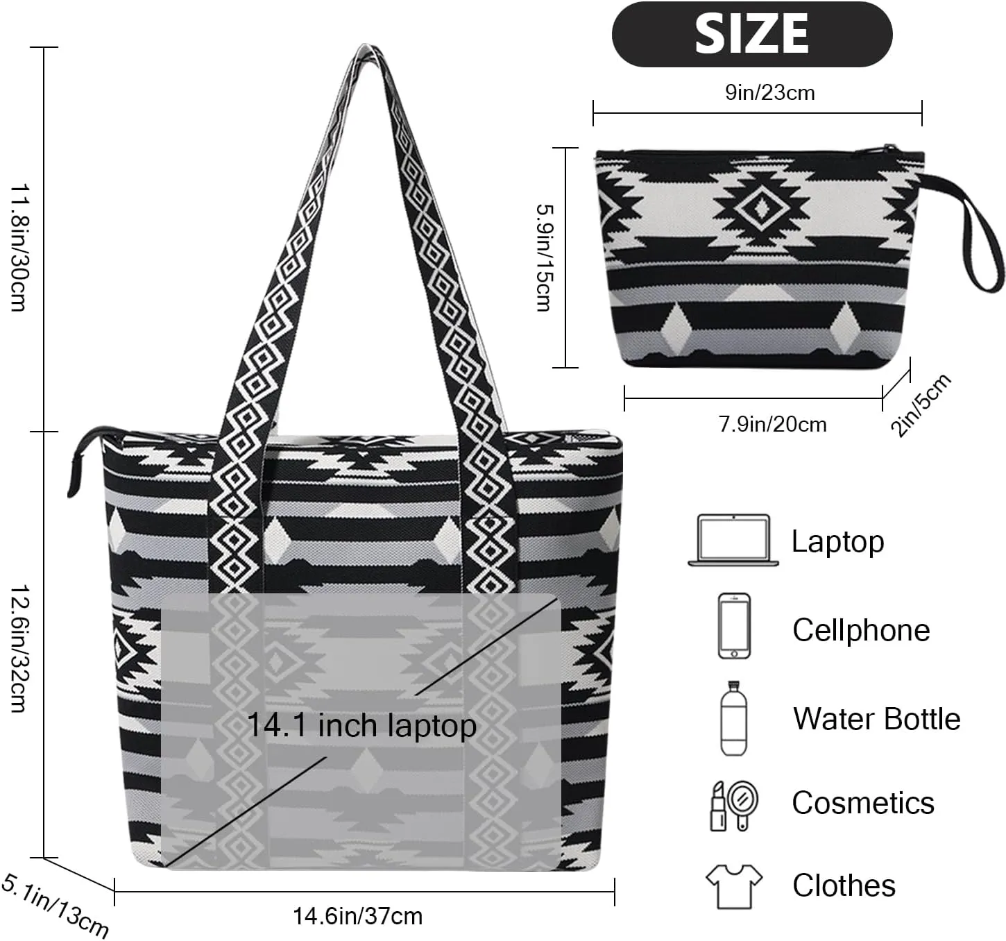 Tote Bag for Women with Zipper Lightweight Travel Tote Bag,Boho Shoulder Bags for Work,Travel,Shopping(2PCS)