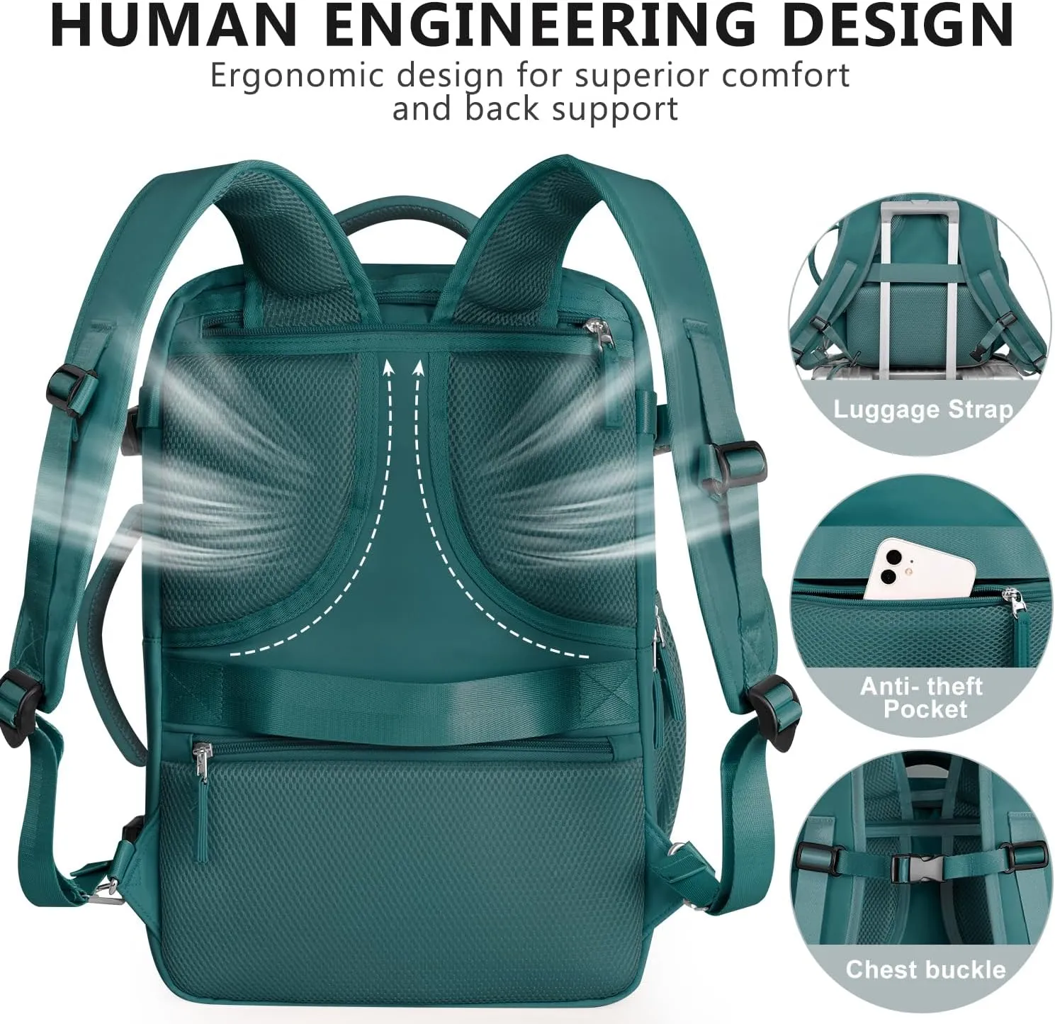 Travel Backpack for Women, Large Carry On Backpack for Travel, Waterproof Backpack Personal Item, Backpack for Women, laptop backpack 17.3 inch, College Bag Casual Daypack, Peacock Blue