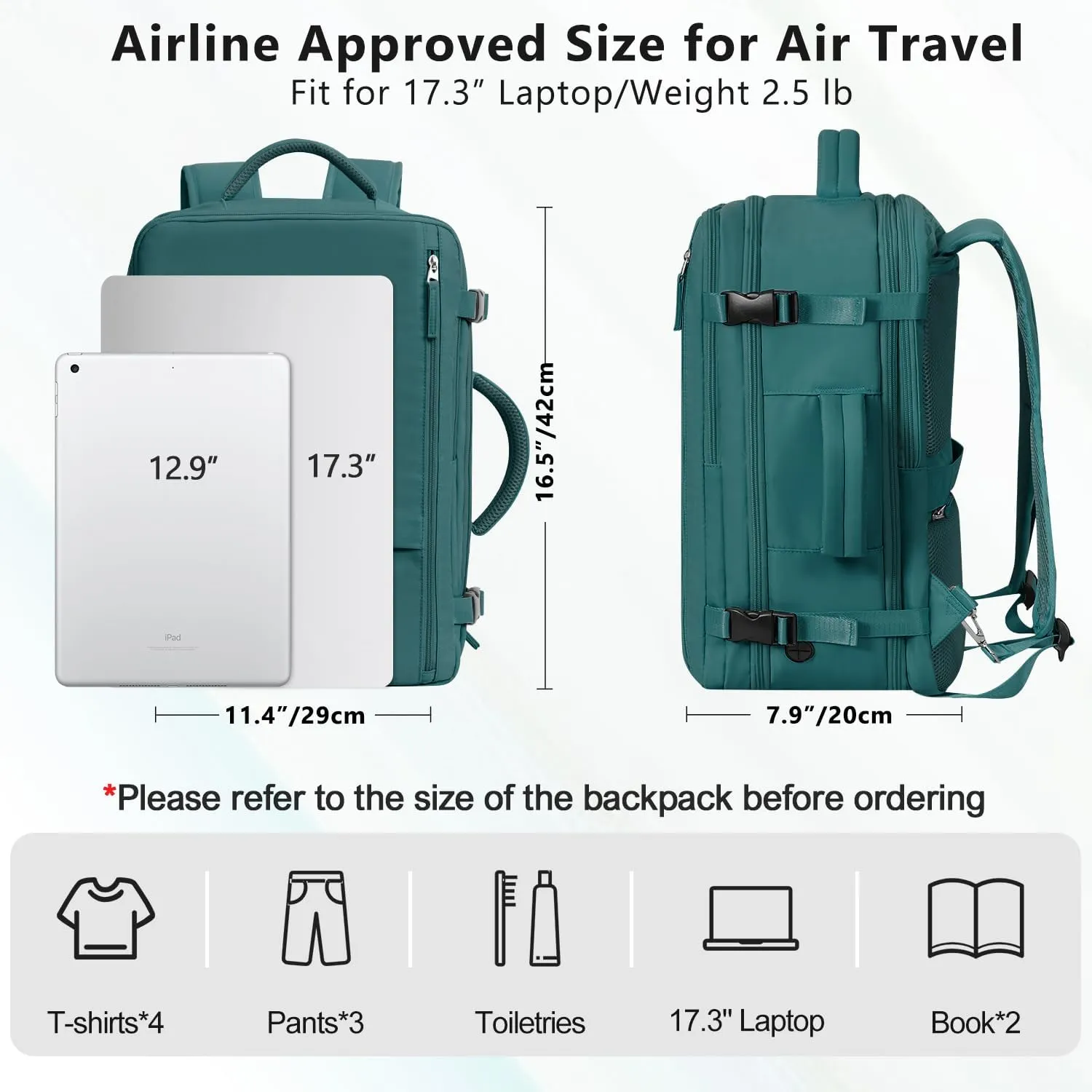 Travel Backpack for Women, Large Carry On Backpack for Travel, Waterproof Backpack Personal Item, Backpack for Women, laptop backpack 17.3 inch, College Bag Casual Daypack, Peacock Blue