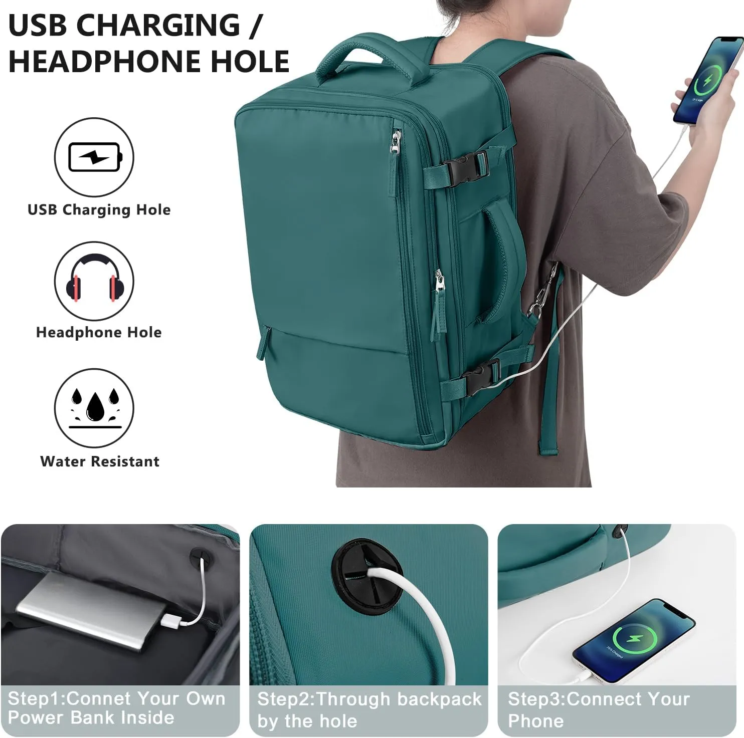 Travel Backpack for Women, Large Carry On Backpack for Travel, Waterproof Backpack Personal Item, Backpack for Women, laptop backpack 17.3 inch, College Bag Casual Daypack, Peacock Blue