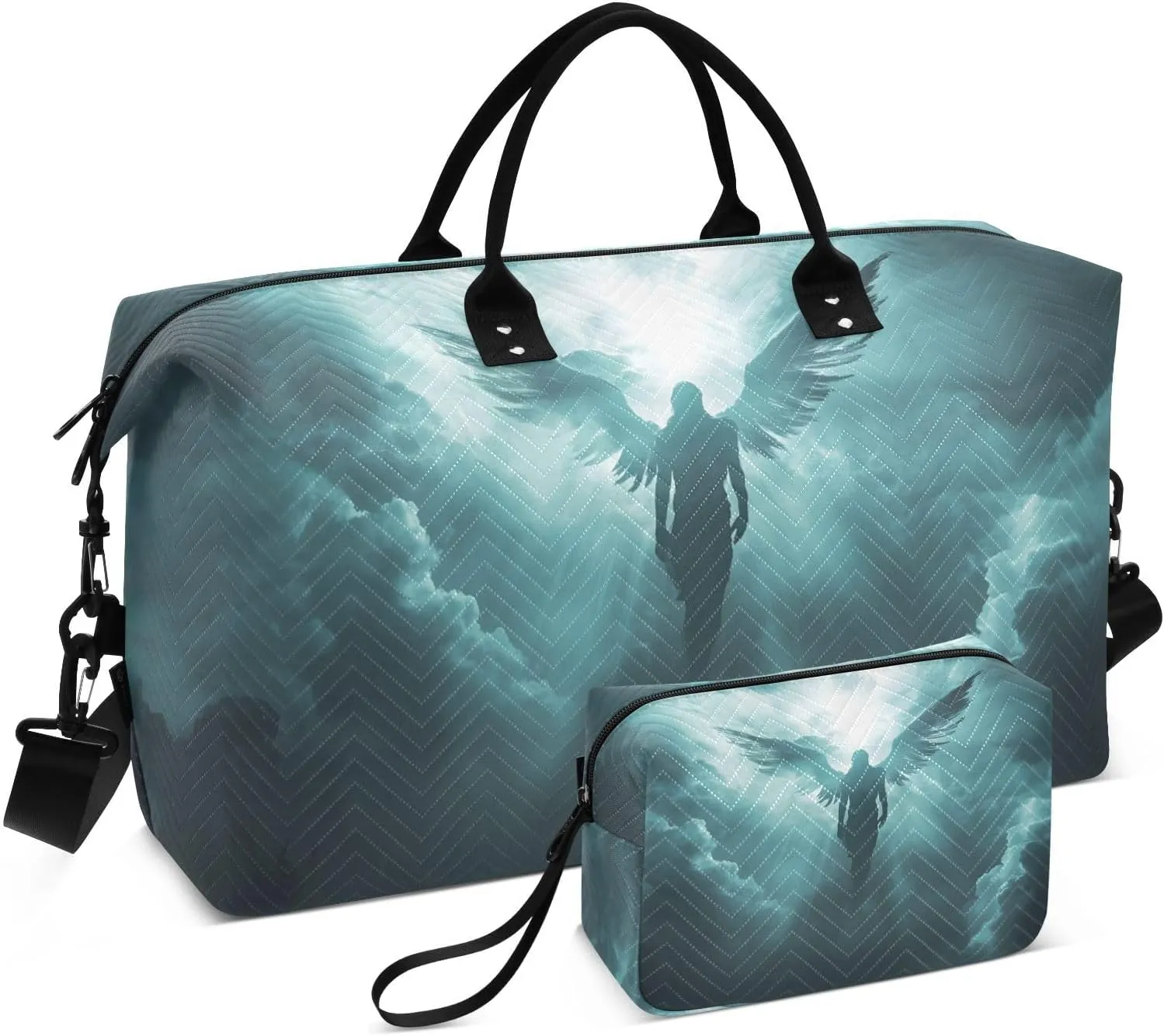 Travel Duffel Bag Angel Wings Sky, Gym Bags with Multiple Interior Pockets for Men Women Toiletry Purse Included 20.5”x 1.9” x 13.8”