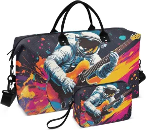 Travel Duffel Bag Astronaut Guitar Colors, Gym Bags with Multiple Interior Pockets for Men Women Toiletry Purse Included 20.5”x 1.9” x 13.8”