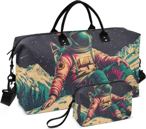 Travel Duffel Bag Astronaut Moutain Forest, Gym Bags with Multiple Interior Pockets for Men Women Toiletry Purse Included 20.5”x 1.9” x 13.8”