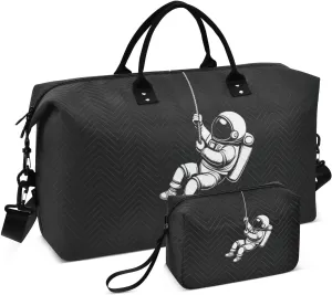 Travel Duffel Bag Astronaut Space Black, Gym Bags with Multiple Interior Pockets for Men Women Toiletry Purse Included 20.5”x 1.9” x 13.8”