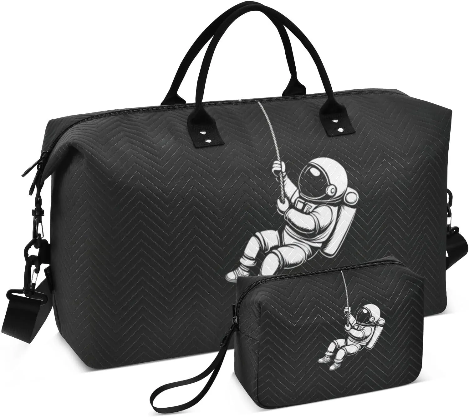 Travel Duffel Bag Astronaut Space Black, Gym Bags with Multiple Interior Pockets for Men Women Toiletry Purse Included 20.5”x 1.9” x 13.8”