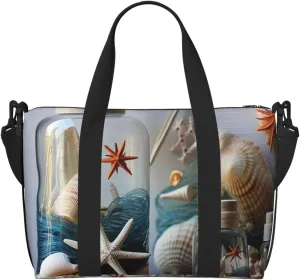 Travel Duffel Bag for Women Men Weekender Bags Sports Gym Bag Bottle Seashell Starfish Lighthouse Travel Bag Carry on Overnight Bag Waterproof Luggage Bag with Shoulder Strap