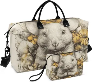 Travel Duffel Bag Rat Floral Cute, Gym Bags with Multiple Interior Pockets for Men Women Toiletry Purse Included 20.5”x 1.9” x 13.8”