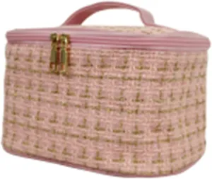 Travel Makeup Bag Girls, Large Capacity Weave Woolen Cloth Travel Toiletry Organizer Makeup Bags Accessories Storage,Black, Pink