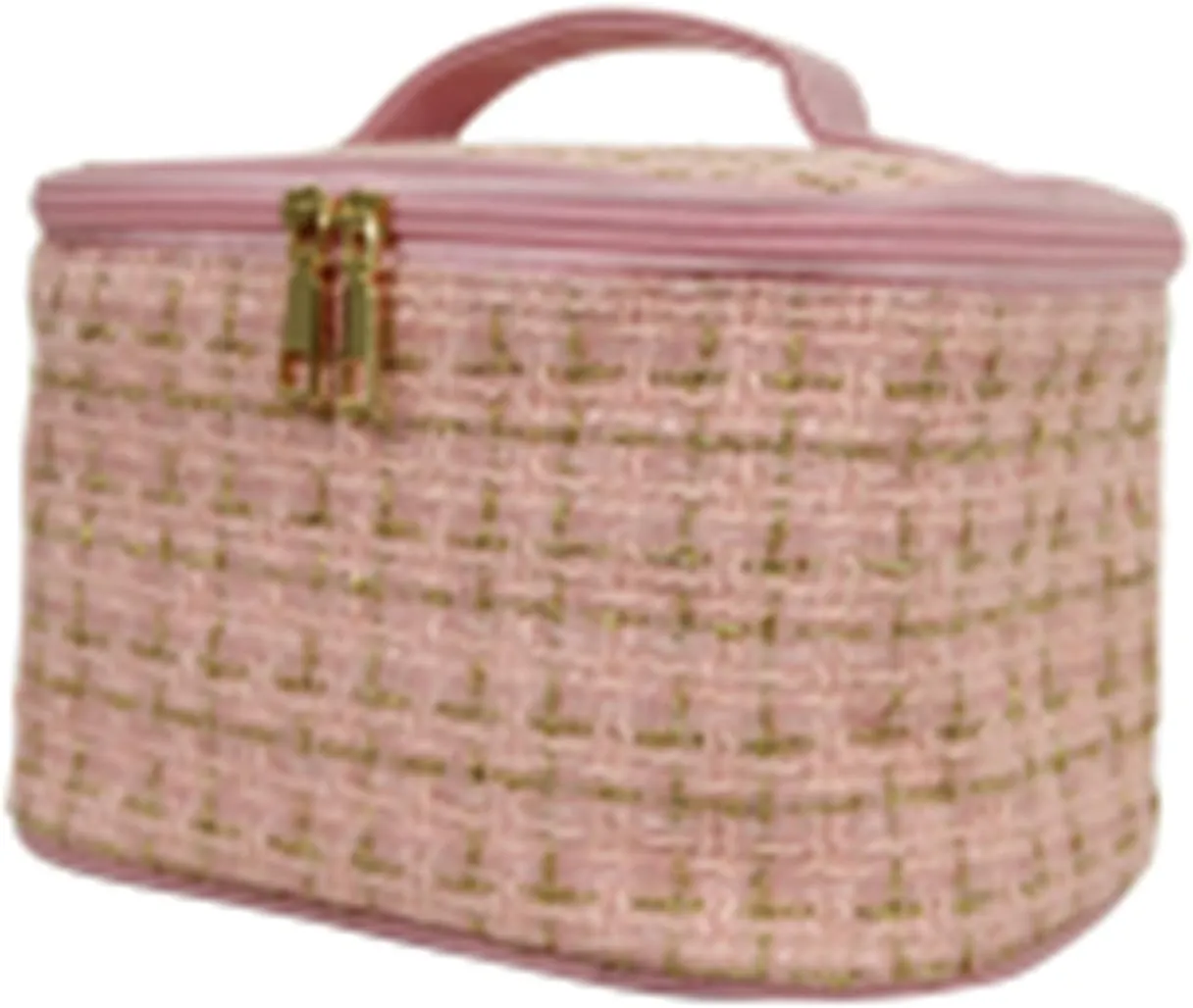 Travel Makeup Bag Girls, Large Capacity Weave Woolen Cloth Travel Toiletry Organizer Makeup Bags Accessories Storage,Black, Pink