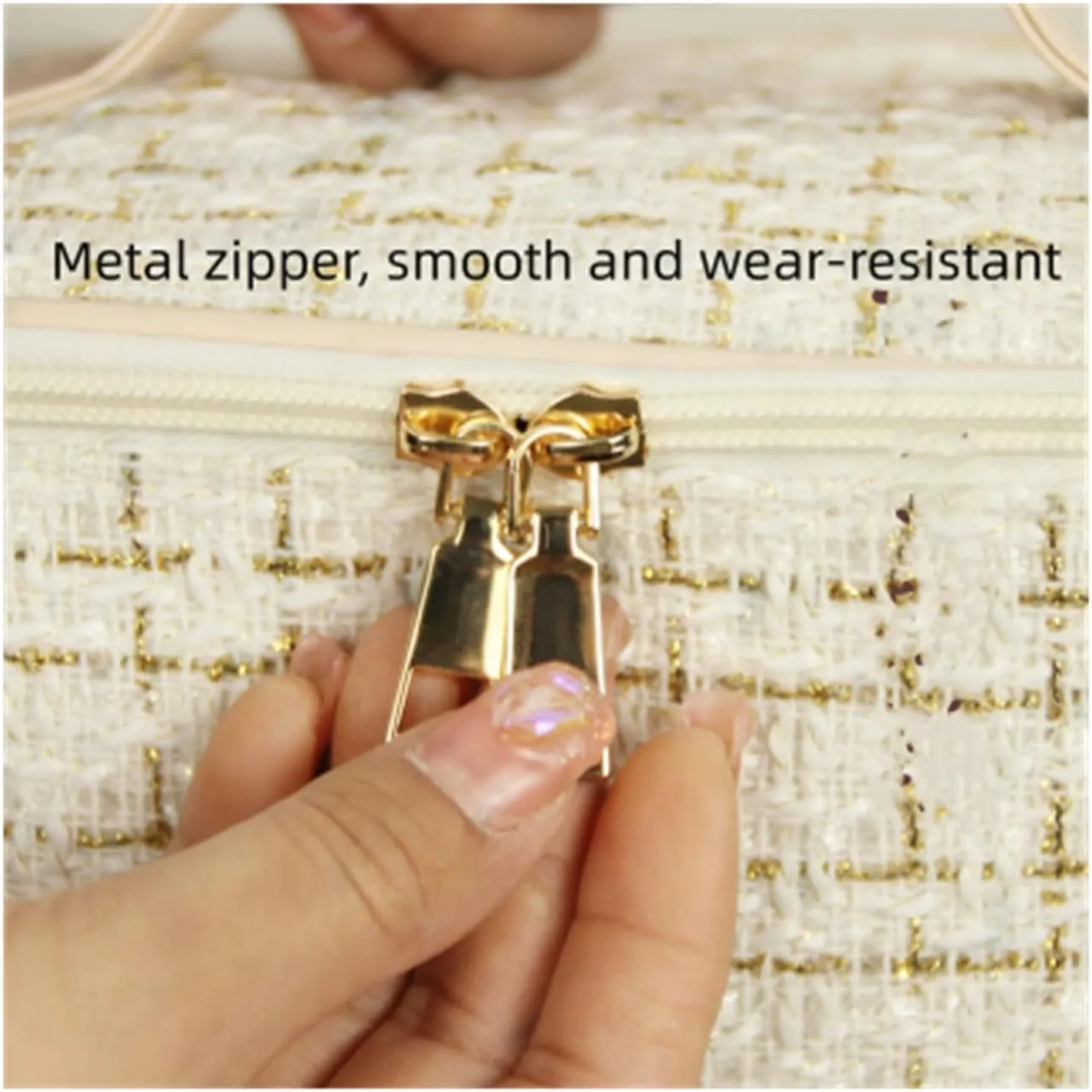 Travel Makeup Bag Girls, Large Capacity Weave Woolen Cloth Travel Toiletry Organizer Makeup Bags Accessories Storage,Black, White