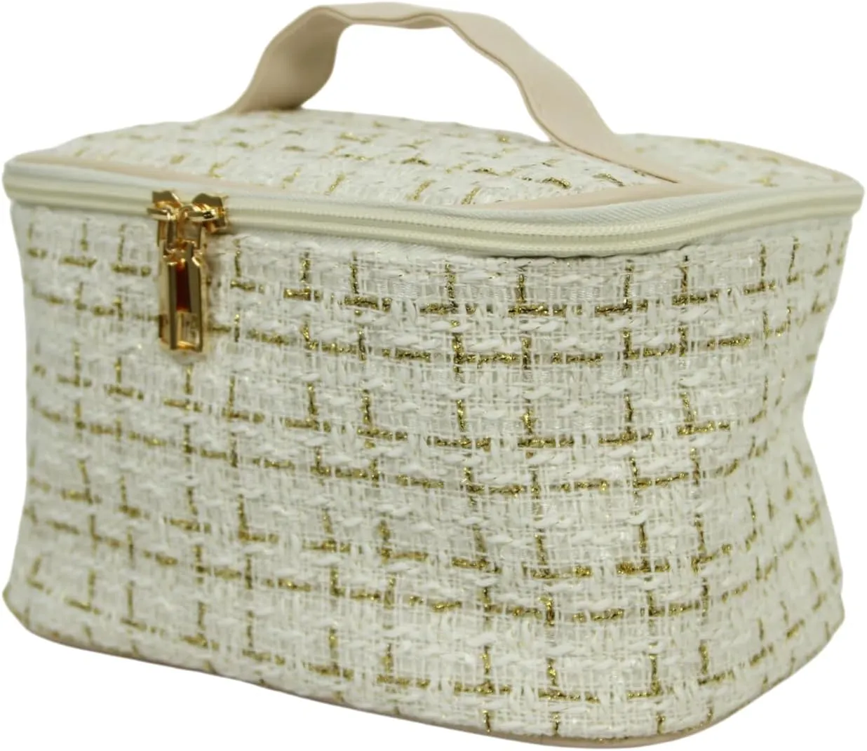 Travel Makeup Bag Girls, Large Capacity Weave Woolen Cloth Travel Toiletry Organizer Makeup Bags Accessories Storage,Black, White