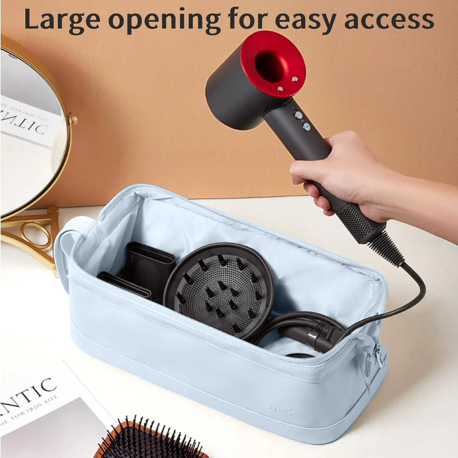 Travel Storage Bag for Dyson Airwrap/Shark Flexstyle Complete Styler and Attachments, Portable Handheld Travel Case, Waterproof Hair Dryer Carrying Case, Organizer Bag with Large Opening (Blue)