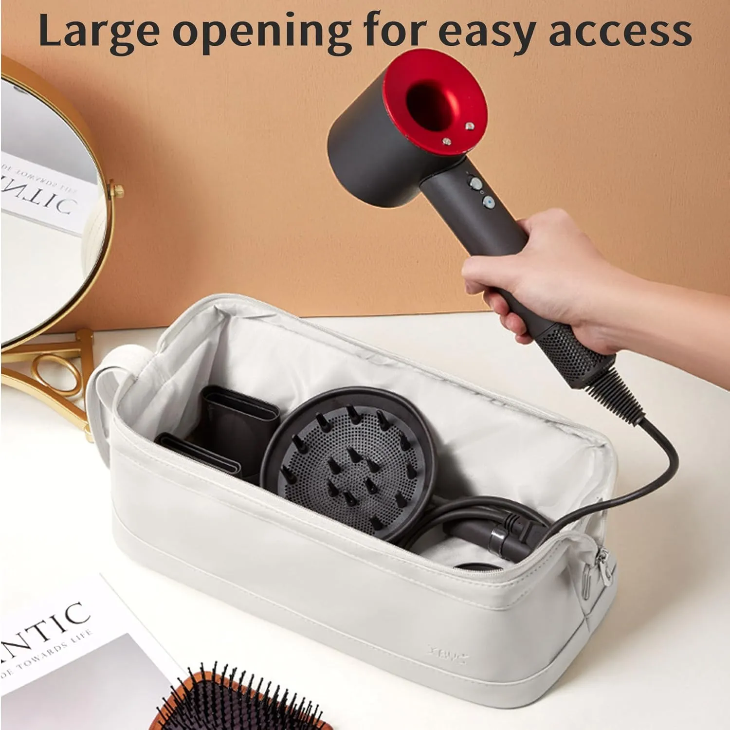 Travel Storage Bag for Dyson Airwrap/Shark Flexstyle Complete Styler and Attachments, Portable Handheld Travel Case, Waterproof Hair Dryer Carrying Case, Organizer Bag with Large Opening (Grey)