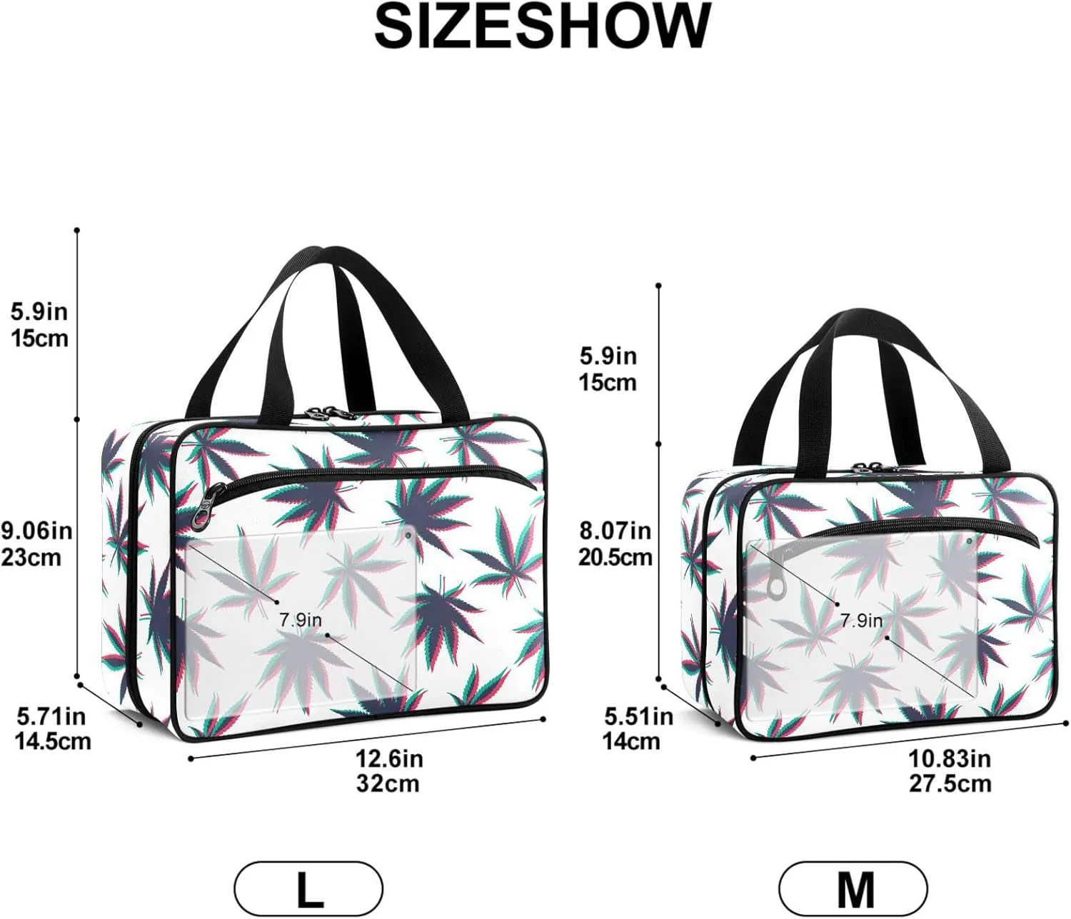 Travel Toiletry Bag for Woman/Men, Illusion Retro Marijuana Leaves Hanging Organizer Bag with Pockets Portable Folding Travel Case Bags for Makeup Cosmetic Toiletries Storage Traveling-L