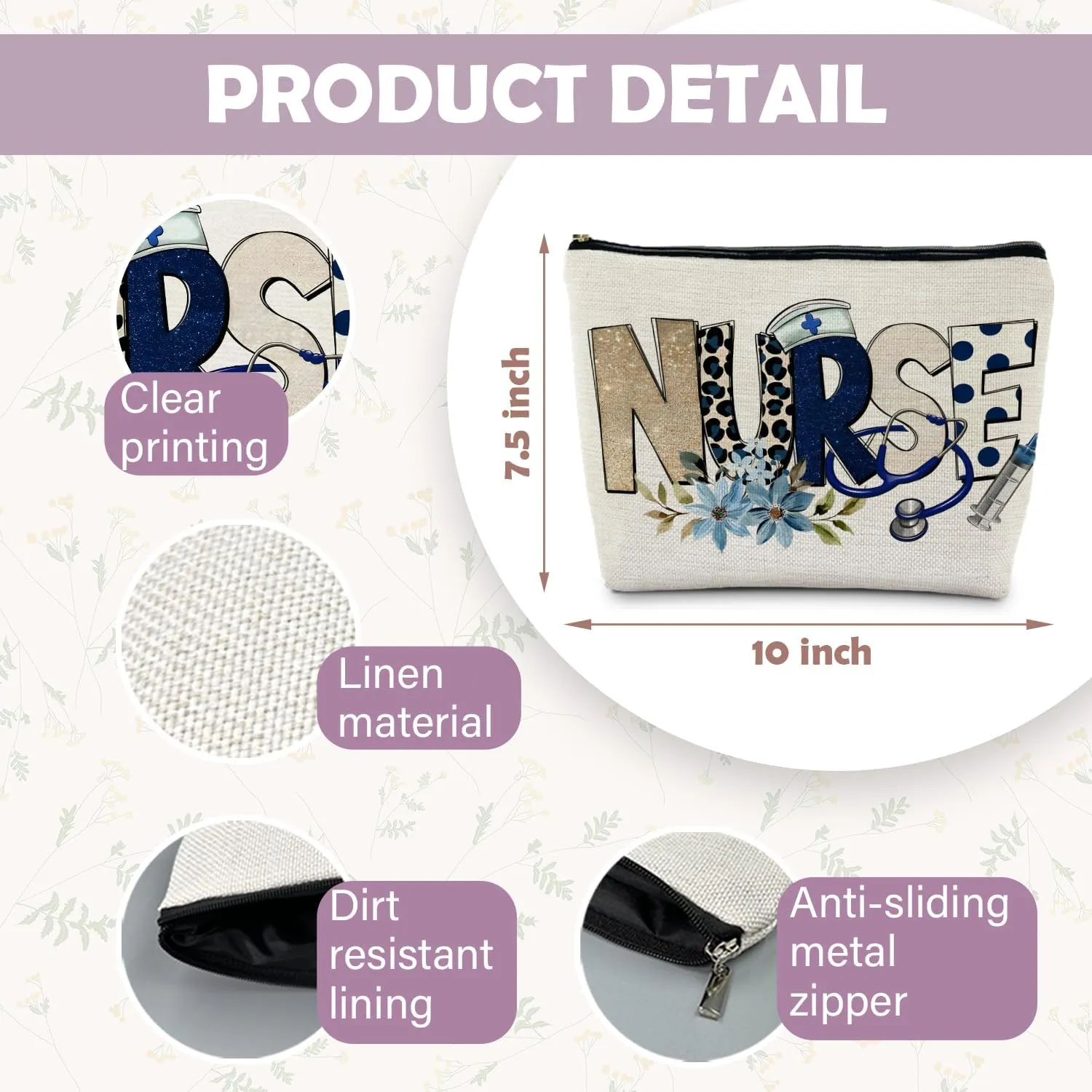 Trendy Floral Nurse Makeup Bag, Nurses Week Gifts Cosmetic Bags for Women, Nurse Appreciation Gifts Makeup Pouch, Nursing Zipper Pouch