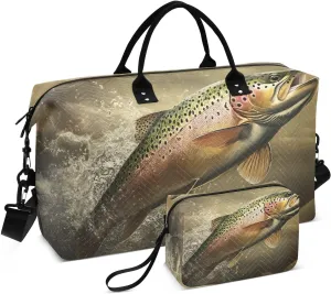 Trout River Jump Travel Duffel Bag, Gym Bags with Multiple Interior Pockets for Men Women Toiletry Purse Included 20.5”x 1.9” x 13.8”