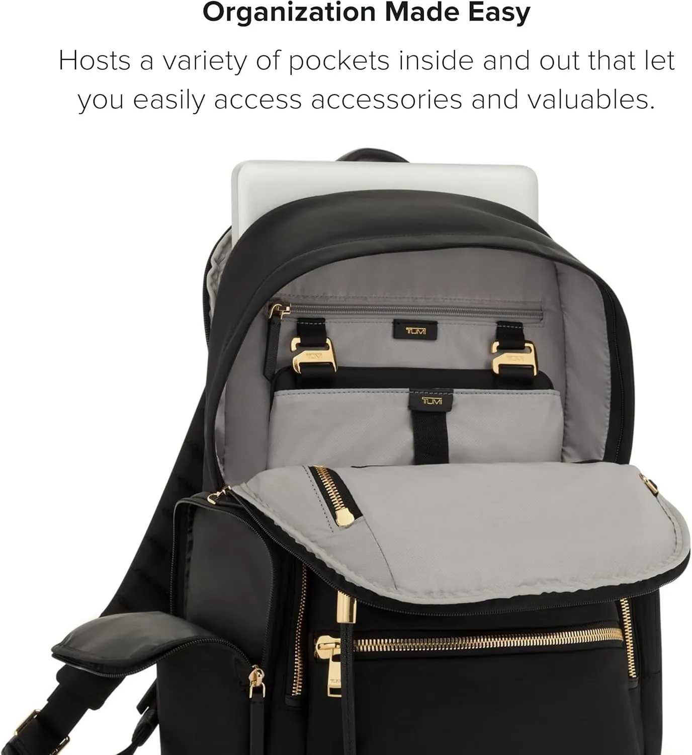 TUMI - Voyageur Celina Backpack - Travel Backpack for Women - For Business, Commute - Holds Up to 16" Laptop - Black & Gold Hardware