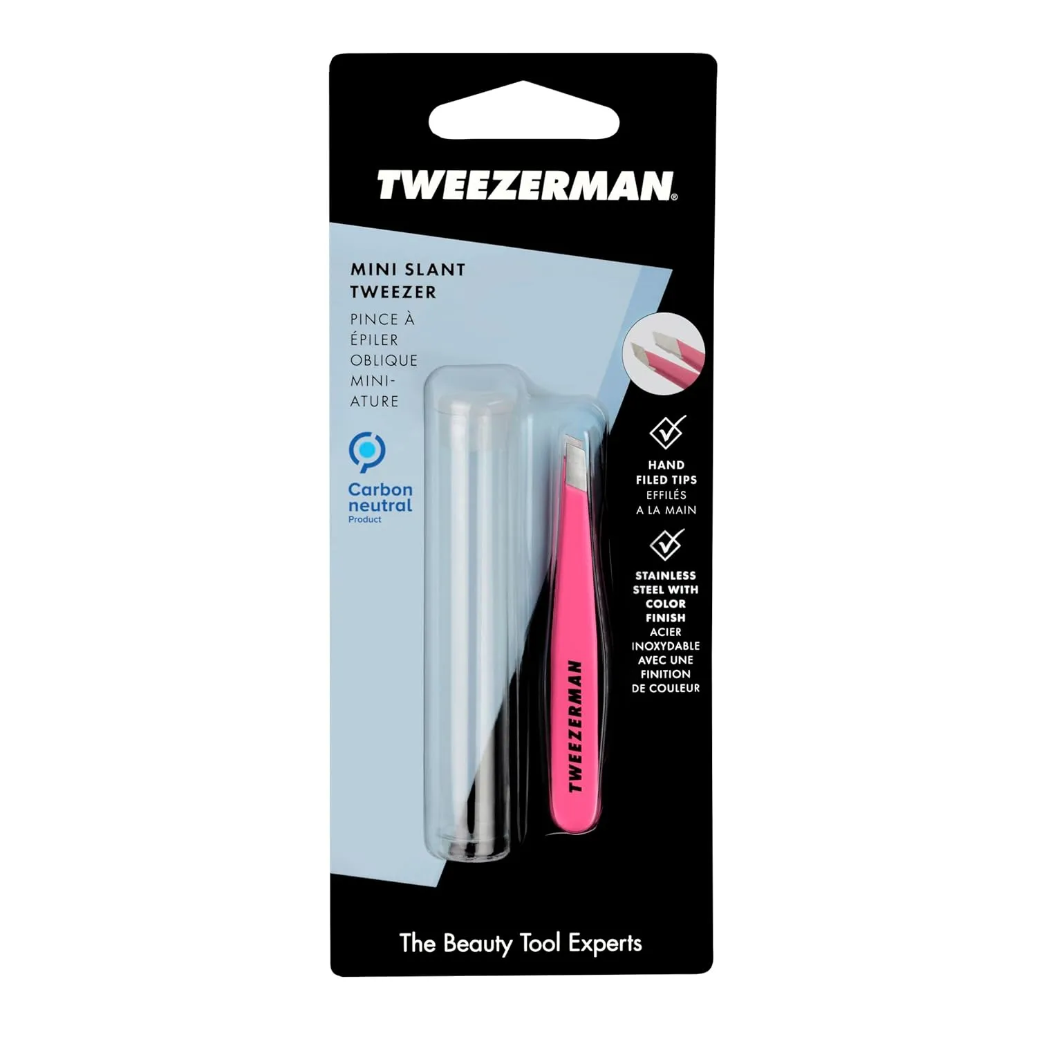 Tweezerman Mini Slant Tweezer - Tweezers for Eyebrows, Travel Tweezers for Eyebrows, Facial Hair, Ingrown Hair (Neon Pink)