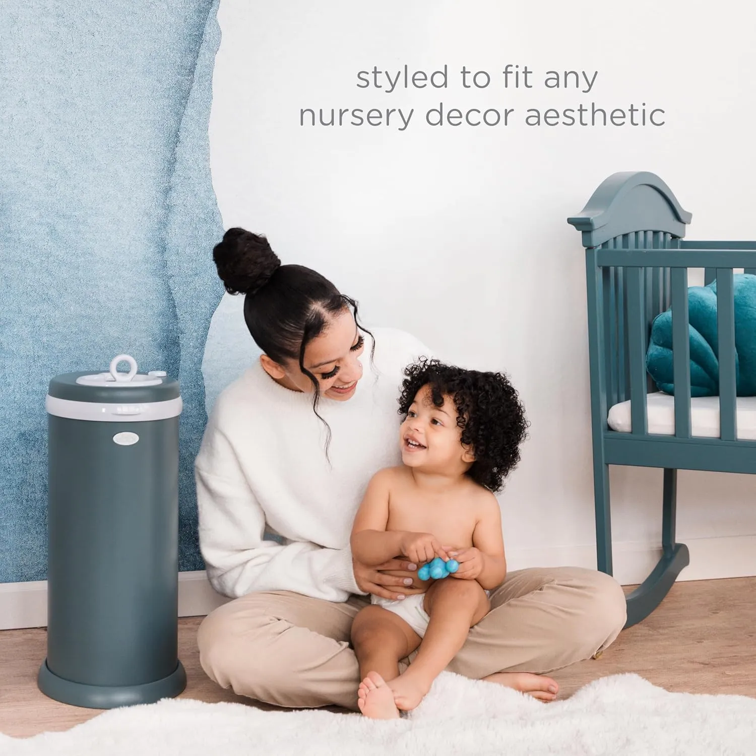 Ubbi Stainless Steel Diaper Pail, Odor Locking, No Special Bag Required, Award-Winning, Registry Must-Have, Open Water