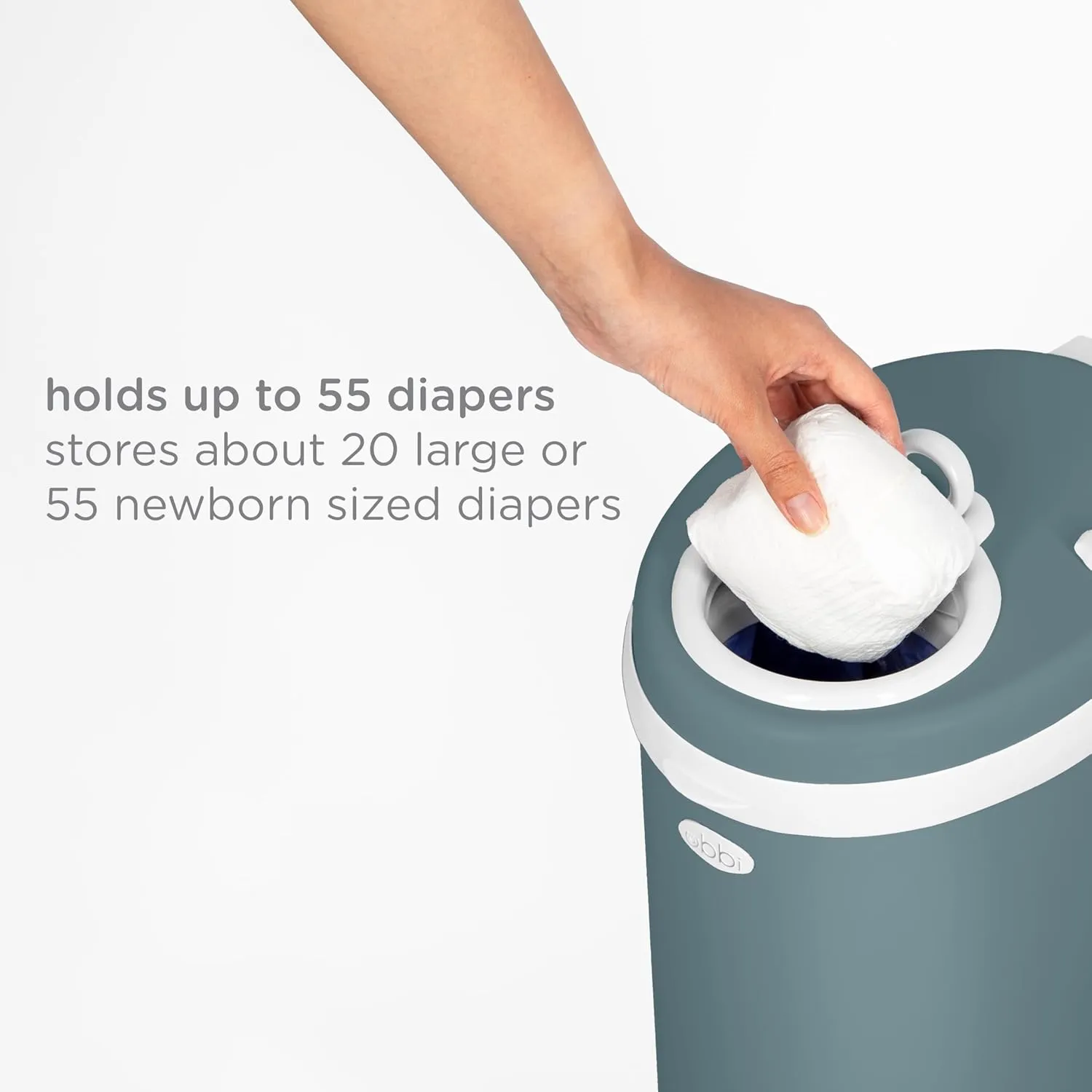 Ubbi Stainless Steel Diaper Pail, Odor Locking, No Special Bag Required, Award-Winning, Registry Must-Have, Open Water