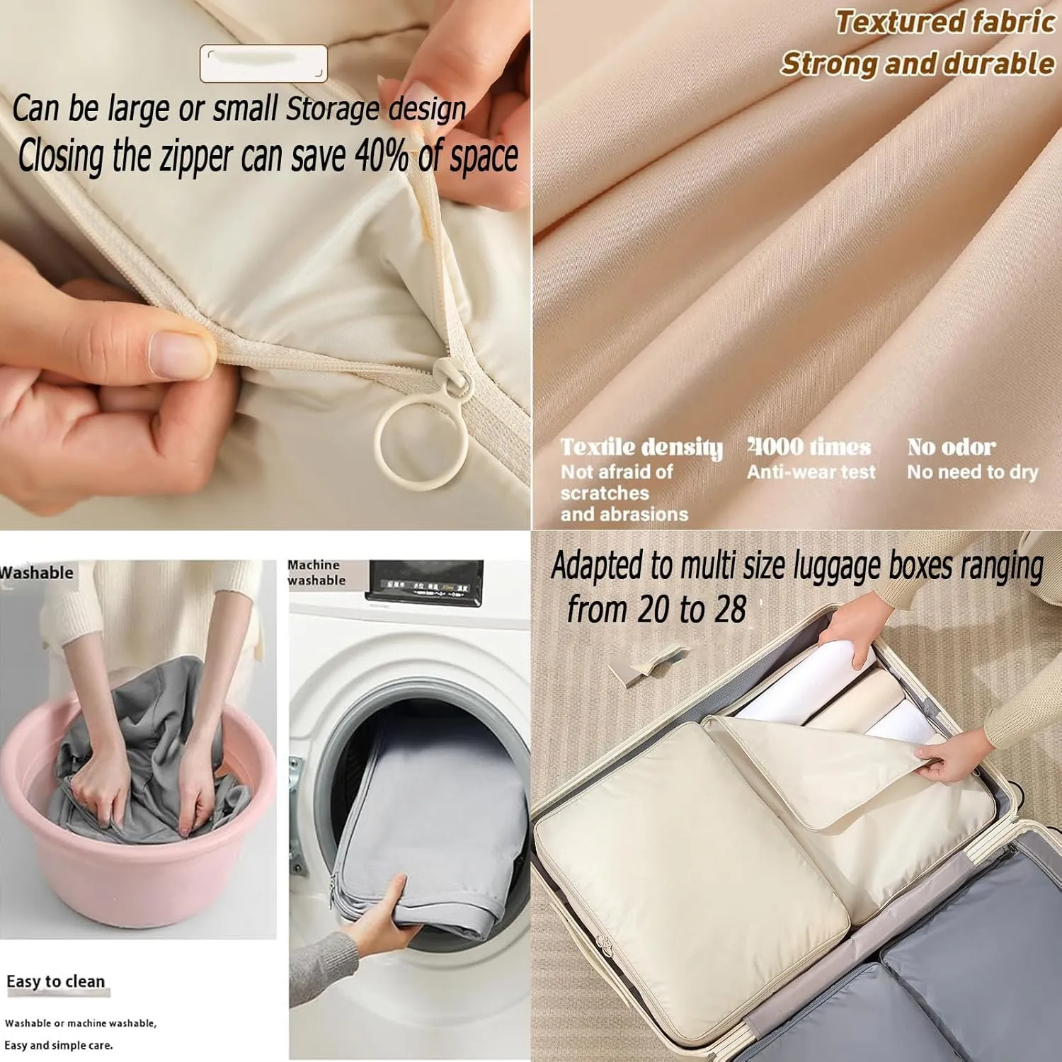 UltraSpace Saving Self Compression Organizer, Compression Storage Bags for Bedding Large Capacity, Duvet Storage Bag Compression for Travel, Blanket, Quilt, Comforter, Clothes (Beige, Large)