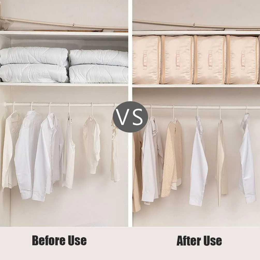 UltraSpace Saving Self Compression Organizer, Compression Storage Bags for Bedding Large Capacity, Duvet Storage Bag Compression for Travel, Blanket, Quilt, Comforter, Clothes (Beige, Large)
