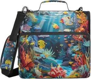 Underwater Vibrant Sea Creatures Zipper Binder with Shoulder Strap Trapper Keeper 3 Ring Binder Organizer Large Capacity Multiple Compartments for School Office