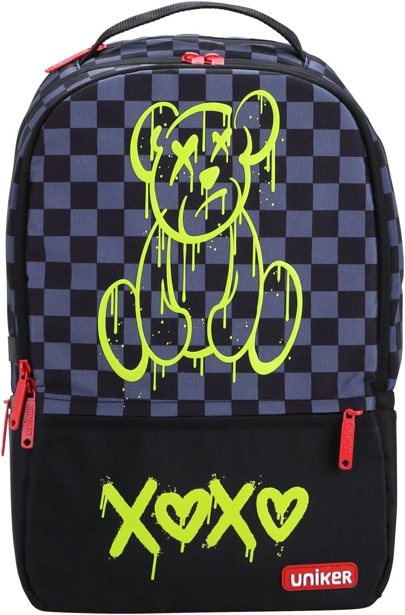 UNIKER Laptop Backpack for Boys,Graffiti Backpack for Men,Cartoon School Backpack,Designer Laptop Backpack for 15.6 Inch,Black Bear