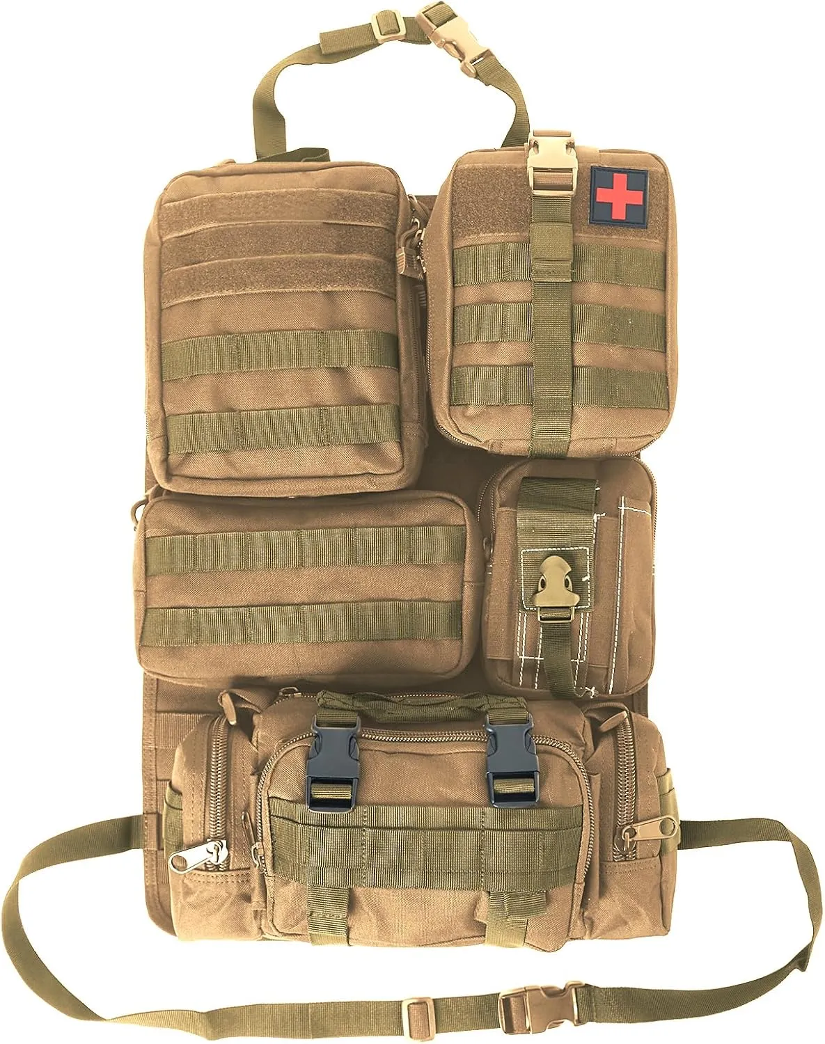 Universal Tactical Seat ​Back Organizer Vehicle Molle Panel Organizer Storage Bag with 5 Detachable Molle Pouch for All Vehicel Such as Jeep,Truck,SUV, Car, Ford,Chevy etc