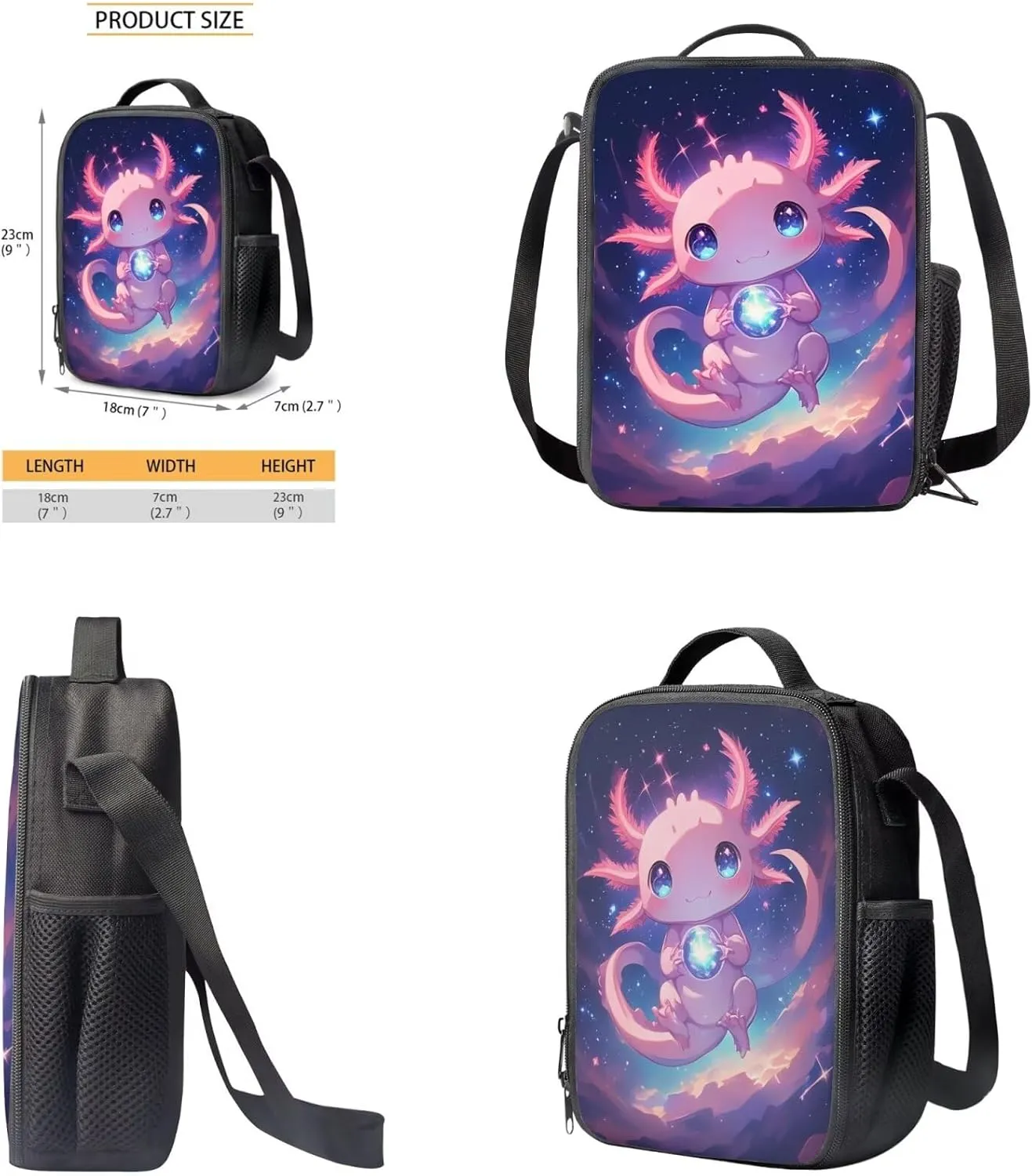 Universe Axolotl Backpack Purse for Girls Large Capacity Girls Bags for Kids 4-6 Lightweight 4 Pcs Kids Bookbag and Lunch Box Set for Students Casual Daypack