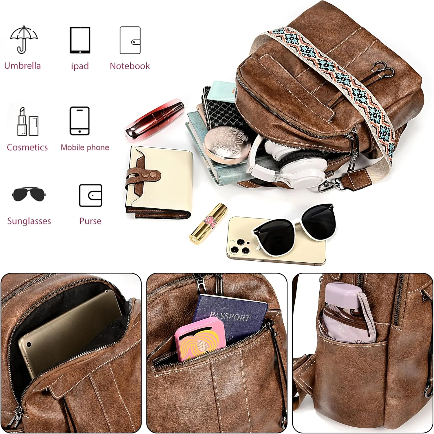 Uromee PU Leather Mini Backpack Purse for Women Fashion Multipurpose Design Handbag Ladies Shoulder Bags Travel Backpack
