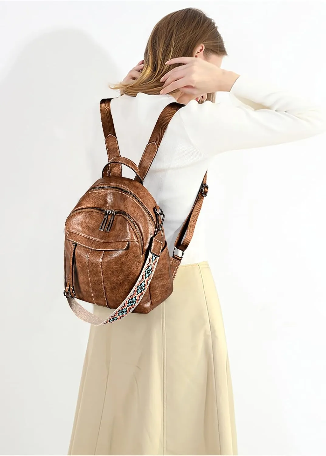 Uromee PU Leather Mini Backpack Purse for Women Fashion Multipurpose Design Handbag Ladies Shoulder Bags Travel Backpack