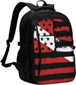 Usa Scuba Diving Dive Flag Travel Laptop Backpack,18 Inch Carry on Backpack for Men Women with USB Port, Work Computer Backpack