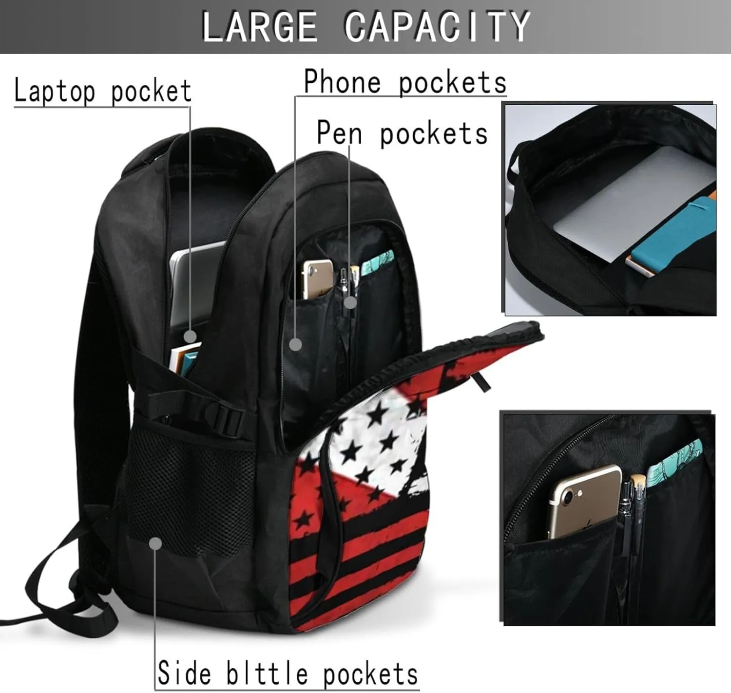 Usa Scuba Diving Dive Flag Travel Laptop Backpack,18 Inch Carry on Backpack for Men Women with USB Port, Work Computer Backpack