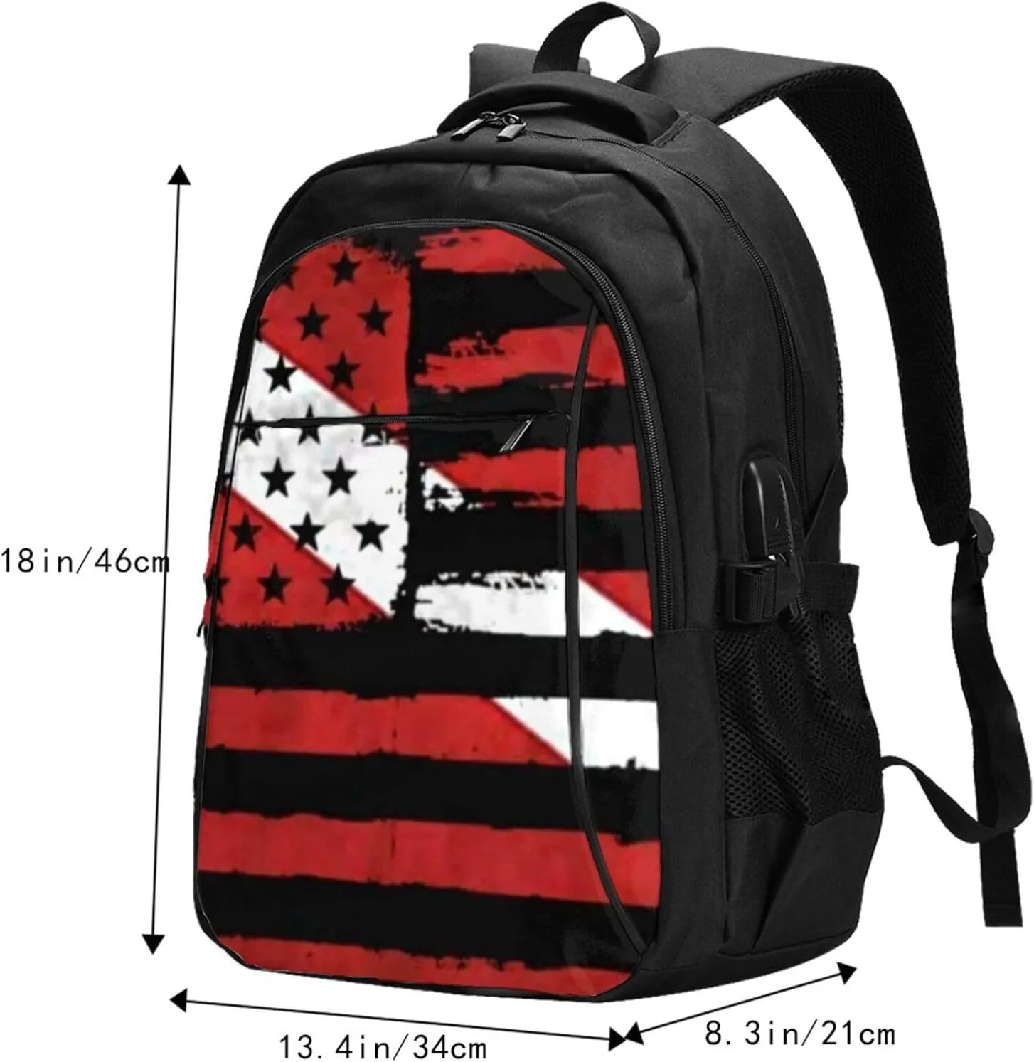 Usa Scuba Diving Dive Flag Travel Laptop Backpack,18 Inch Carry on Backpack for Men Women with USB Port, Work Computer Backpack