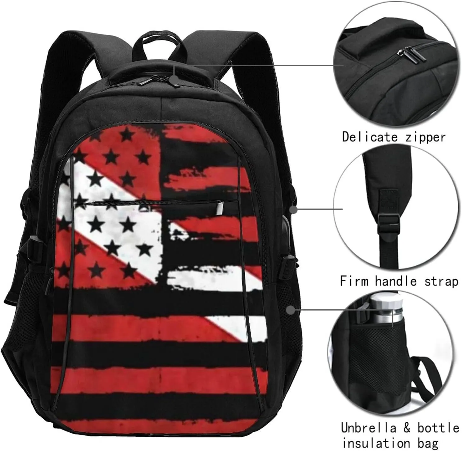Usa Scuba Diving Dive Flag Travel Laptop Backpack,18 Inch Carry on Backpack for Men Women with USB Port, Work Computer Backpack