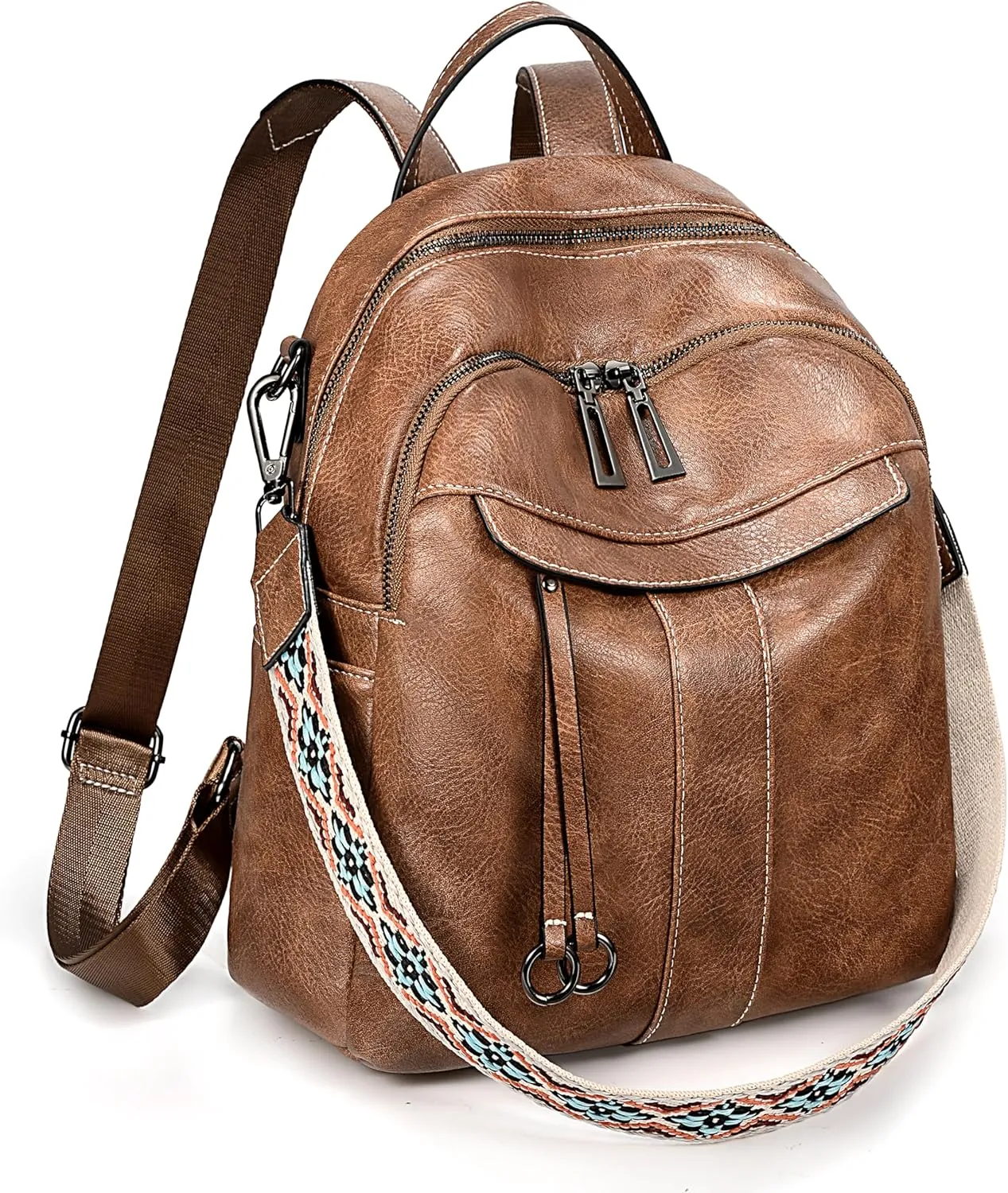 UTO Small Backpack for Women Fashion Bags Handbag Convertible Shoulder Bag Purse with Decorative Circle Accessory