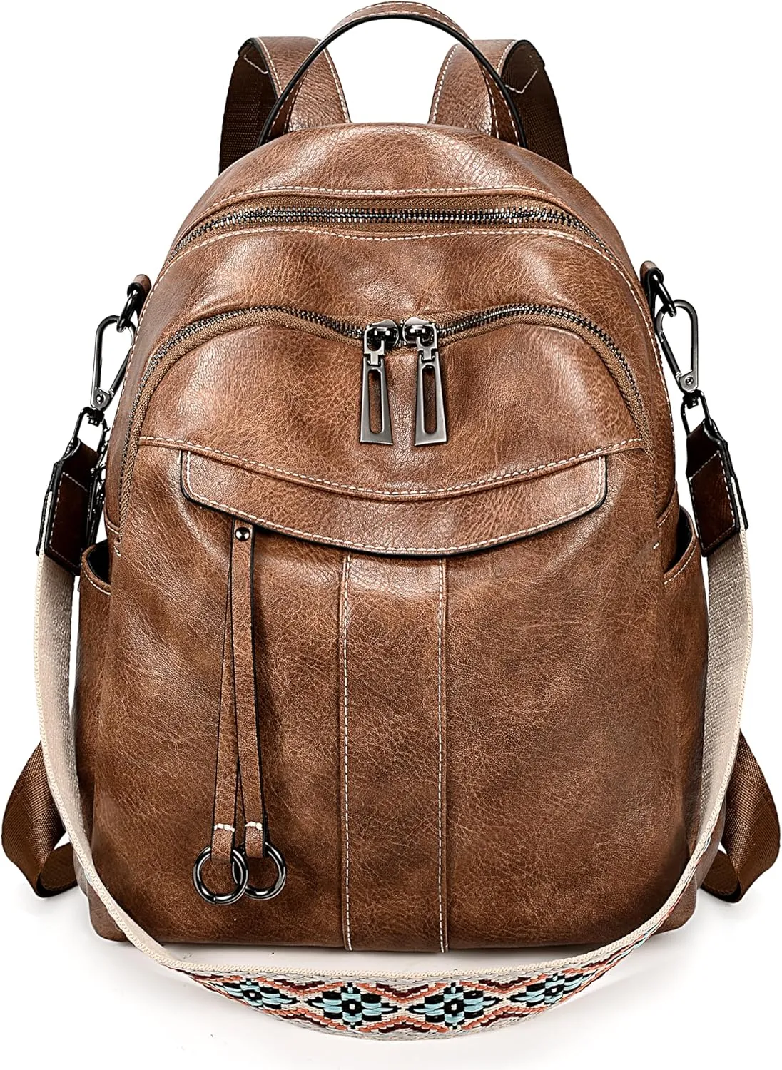 UTO Small Backpack for Women Fashion Bags Handbag Convertible Shoulder Bag Purse with Decorative Circle Accessory